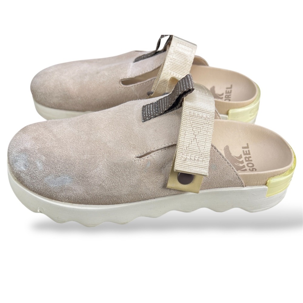Sorel Beige Suede Slip-On Clog Mules with Cream Sole